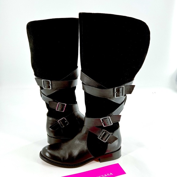 G.I.L.I Leather Tall Shaft Boots - Rivine , Black, Size 7 Black Leather/Suede - Picture 8 of 16
